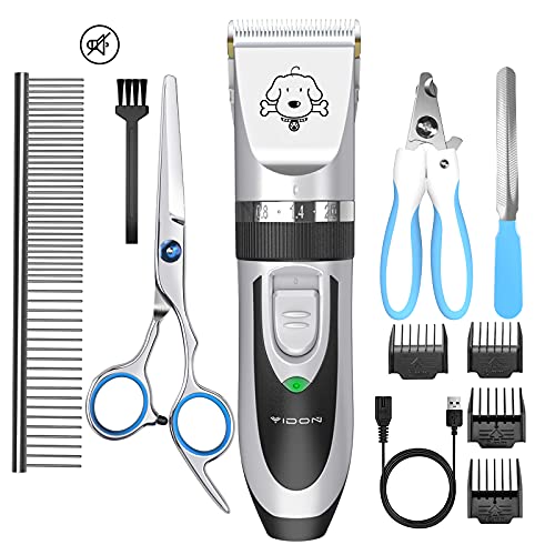 YIDON Dog Clippers,Dog Grooming kit Low Noise Cordless Rechargeable, Professional Pets Shaver Trimmers Shears with Comb Guides Scissors Nail Kits for Small Large Dogs Cats