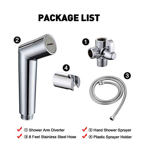 SUMERAIN Pet Shower Sprayer, Dog Shower Attachment with Solid Brass Shower Arm Diverter and Flow regulating Sprayer, 8 Feet Extra Long Hose, Chrome Finish