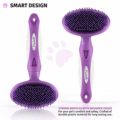 Round Bristle Pet Brush for Dogs and Cats - Gentle Grooming for Short or Long Hair - Soft Tool for Sensitive Skin Removes Dander, Dirt, and Detangles - Purple