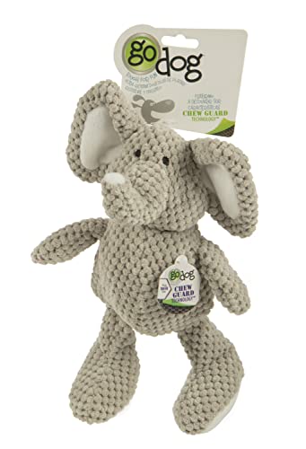 goDog Checkers Elephant with Chew Guard Technology Tough Plush Dog Toy, Grey, Small, Gray (076983)