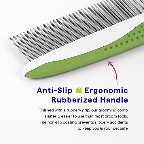 Dog Comb for Removes Tangles and Knots - Cat Comb for Removing Matted Fur - Grooming Tool with Stainless Steel Teeth and Ergonomic Grip Handle - Best Pet Hair Comb for Home Grooming Kit - Ebook Guide