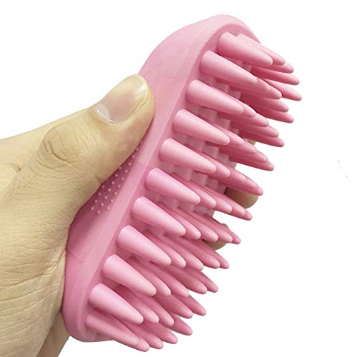 ZOOPOLR Pet Silicone Shampoo Brush for Long & Short Hair Medium Large Pets Dogs Cats, Anti-Skid Rubber Dog Cat Pet Mouse Grooming Shower Bath Brush Massage Comb (Pink (New))