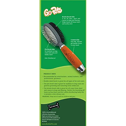 Professional Double Sided Pin & Bristle Brush for Dogs & Cats by GoPets Grooming Comb Cleans Pets Shedding & Dirt for Short Medium or Long Hair