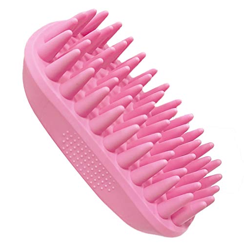 ZOOPOLR Pet Silicone Shampoo Brush for Long & Short Hair Medium Large Pets Dogs Cats, Anti-Skid Rubber Dog Cat Pet Mouse Grooming Shower Bath Brush Massage Comb (Pink (New))