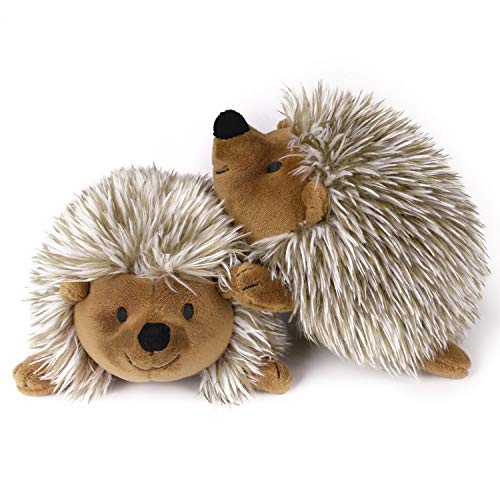 Pawaboo Plush Dog Toy, [2PACK] Non-Toxic Super Soft Faux-Fur Hedgehog Dog Toy Stuffed Biting Training Playing Toys for Dog Puppy, Brown