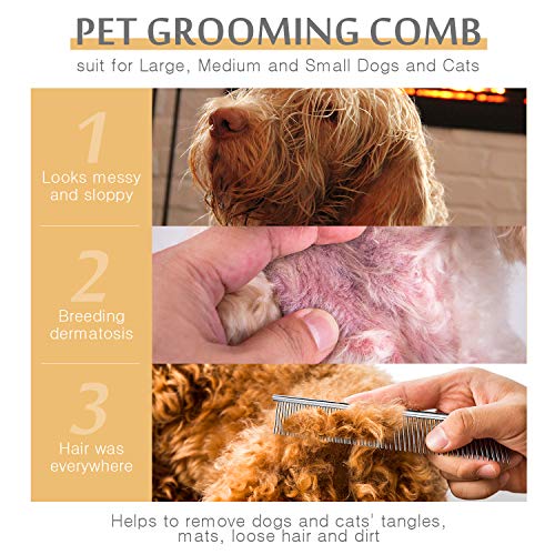 Boao Stainless Steel Pet Comb Pet Grooming Comb Rounded Teeth Dog Comb for Large, Medium and Small Dogs and Cats with Tangled Short/Long Hair, 19 x 3 cm