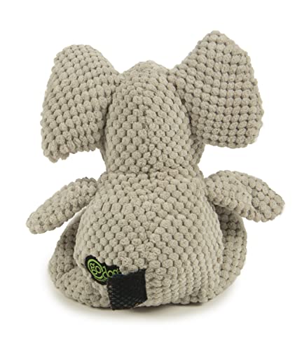 goDog Checkers Elephant with Chew Guard Technology Tough Plush Dog Toy, Grey, Small, Gray (076983)