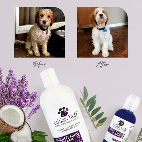 Lillian Ruff Brightening & Whitening Shampoo For Dogs â Safe for Cats - Tear Free Coconut Scent With Aloe For Normal, Dry & Sensitive Skin â Adds Shine & Luster to All Color Coats (Brightening & Oatmeal Conditioner Set)