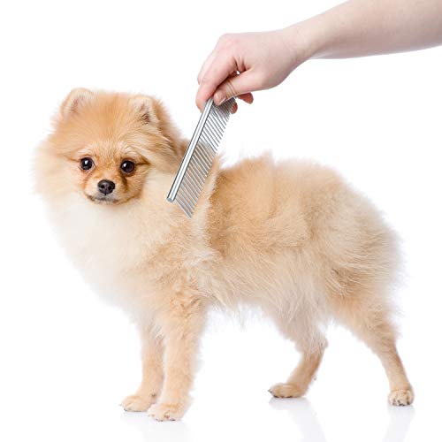 Boao Stainless Steel Pet Comb Pet Grooming Comb Rounded Teeth Dog Comb for Large, Medium and Small Dogs and Cats with Tangled Short/Long Hair, 19 x 3 cm