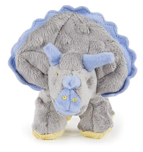 goDog Dinos Triceratops With Chew Guard Technology Tough Plush Dog Toy, Grey, Small