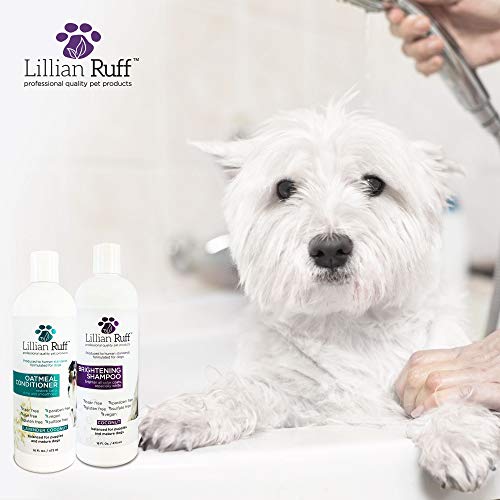 Lillian Ruff Brightening & Whitening Shampoo For Dogs â Safe for Cats - Tear Free Coconut Scent With Aloe For Normal, Dry & Sensitive Skin â Adds Shine & Luster to All Color Coats (Brightening & Oatmeal Conditioner Set)