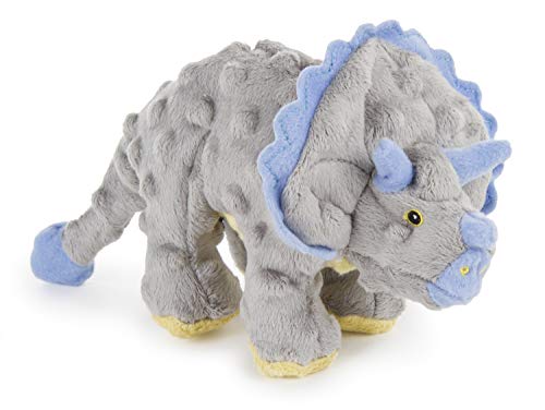 goDog Dinos Triceratops With Chew Guard Technology Tough Plush Dog Toy, Grey, Small