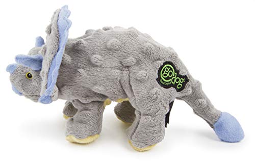 goDog Dinos Triceratops With Chew Guard Technology Tough Plush Dog Toy, Grey, Small