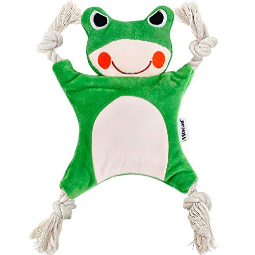 Puppy Toys for Small Dogs, Squeaky Dog Toys with Squeaker, Interactive Dog Toys Crinkle Dog Toy with Rope Knots, Unstuffed Dog Frog Toys, Durable Dog Chew Toys for Puppies Teething