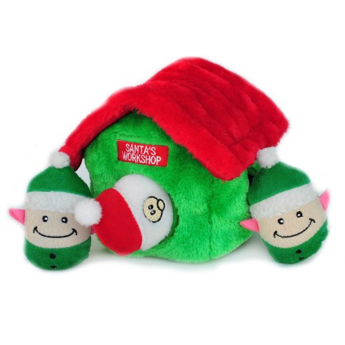ZippyPaws Holiday Santa's Workshop Burrow Squeaky Plush Hide and Seek Dog Toy
