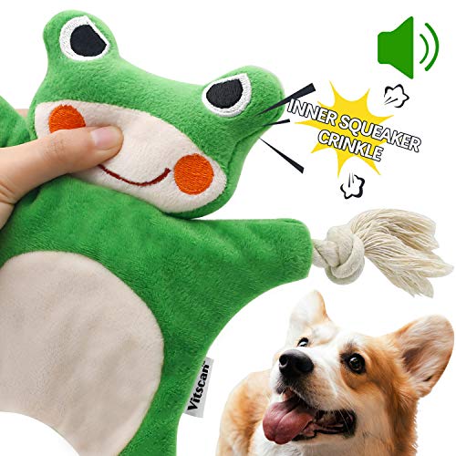 Puppy Toys for Small Dogs, Squeaky Dog Toys with Squeaker, Interactive Dog Toys Crinkle Dog Toy with Rope Knots, Unstuffed Dog Frog Toys, Durable Dog Chew Toys for Puppies Teething
