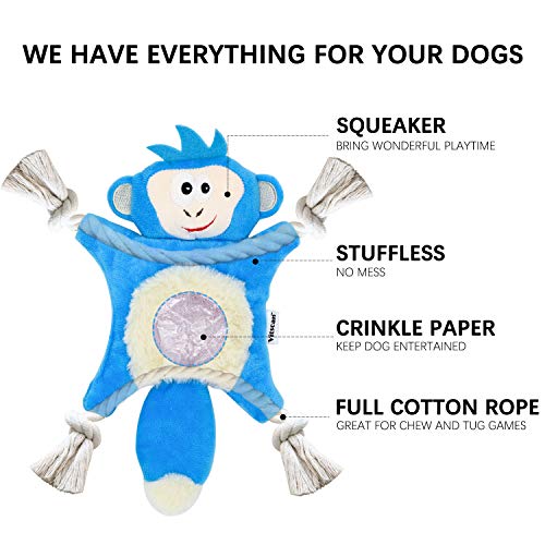 Puppy Toys for Small Dogs, Squeaky Dog Toys with Squeaker, Interactive Dog Toys Crinkle Dog Toy with Rope Knots, Unstuffed Dog Frog Toys, Durable Dog Chew Toys for Puppies Teething
