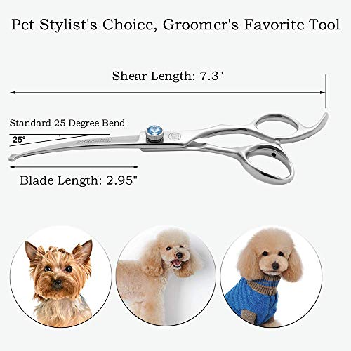 Moontay Professional Dog Grooming Straight, Curved, Thinning/Blending/Chunking Scissors Kit, JP-440C Stainless Steel Pet Cat Hair Cutting/Trimming Shears, Silver