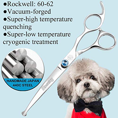 Moontay Professional Dog Grooming Straight, Curved, Thinning/Blending/Chunking Scissors Kit, JP-440C Stainless Steel Pet Cat Hair Cutting/Trimming Shears, Silver