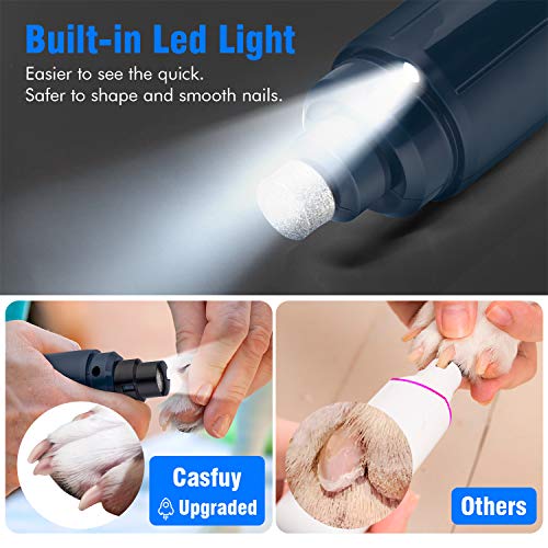 Casfuy Dog Nail Grinder with LED Light - Upgraded 2-Speed Electric Pet Nail Trimmer Powerful Painless Paws Grooming & Smoothing for Small Medium Large Dogs & Cats