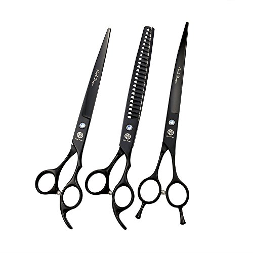 Purple Dragon 8.0 inch Professional Dog Grooming Hair Cutting Scissor &Curved Scissor&Chunker Shear Kit with Bag - for Pet Groomer or Family DIY Pet Use