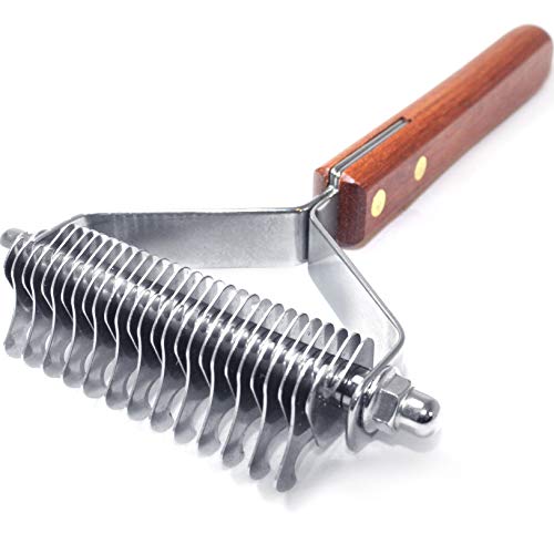 PawsPamper Undercoat Rake for Dogs & Cats - Proprietary Teeth Angulation for Fast & Pain Free Grooming, Ultra Durable Full Tang Construction