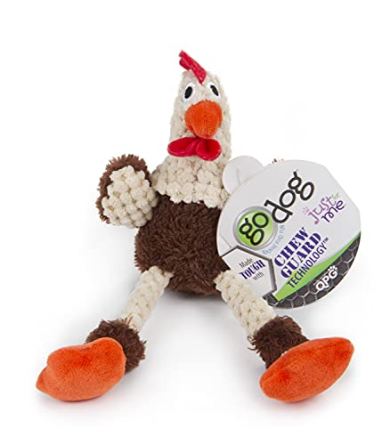 goDog Checkers Just for Me Skinny Rooster Squeaker Plush Pet Toy for Small Dogs & Puppies, Soft & Durable, Tough & Chew Resistant, Reinforced Seams - Brown, Mini