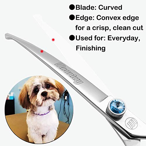 Moontay Professional Dog Grooming Straight, Curved, Thinning/Blending/Chunking Scissors Kit, JP-440C Stainless Steel Pet Cat Hair Cutting/Trimming Shears, Silver