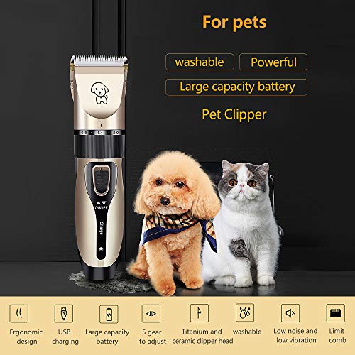 pedkit Pet Hair Grooming Kit, Low Noise Dog Shaver Clippers Rechargeable Cat Hair Trimmer Cordless