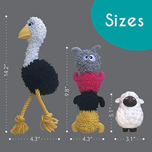 rocket & rex Dog Chew Toy Gift Set | Includes a Rope Toy, Rubber Squeaker Toy and Plush Toy with Ball Inside | for Puppies and Small to Medium Breeds