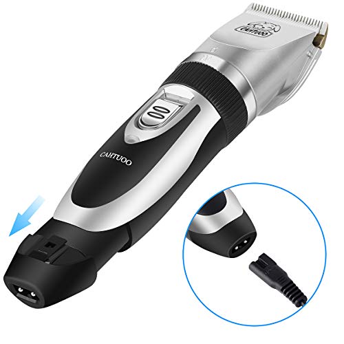 CAHTUOO Dog Clippers,Professional Dog Grooming Clippers Kit Rechargeable Quiet Pet Shaver Cordless Dog Cat Hair Trimmer with Scissor,Guards,Combs for Dogs Cats Other Animals- Silver (Upgrade Version)