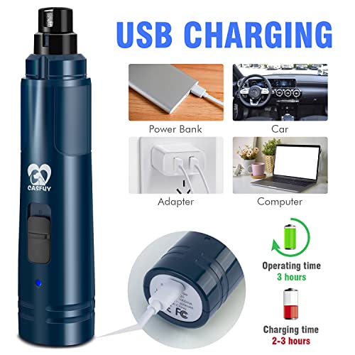 Casfuy Dog Nail Grinder with LED Light - Upgraded 2-Speed Electric Pet Nail Trimmer Powerful Painless Paws Grooming & Smoothing for Small Medium Large Dogs & Cats