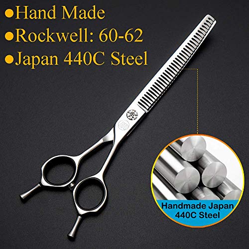 Moontay Professional 7.0" Dog Grooming Chunkers Scissors, Upward Curved Pets Grooming Thinning/Blending Shears - Japan 440C Stainless Steel for Pet Groomers or Family DIY Use