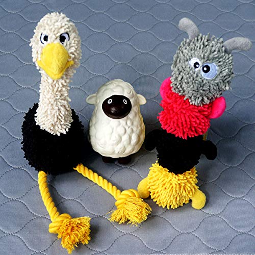 rocket & rex Dog Chew Toy Gift Set | Includes a Rope Toy, Rubber Squeaker Toy and Plush Toy with Ball Inside | for Puppies and Small to Medium Breeds