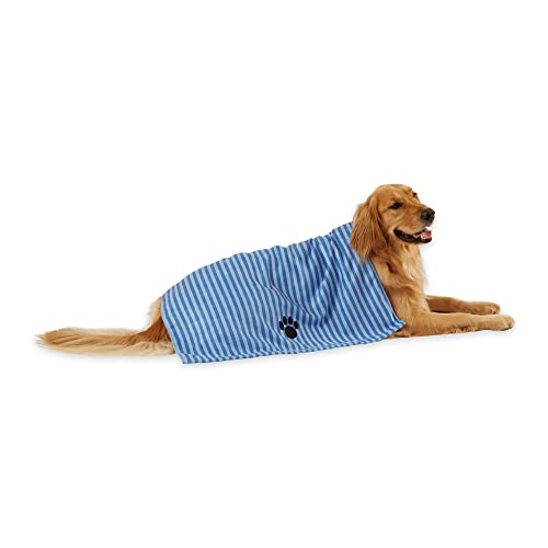 Bone Dry Embroidered Pet Towel, 44 x 27.5", Striped Blue