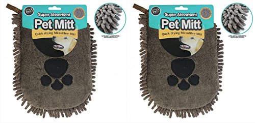 World of pets Microfibre Pet Mitt With Ultra Soft Quick Dry Comforting Material - Pack Of 2