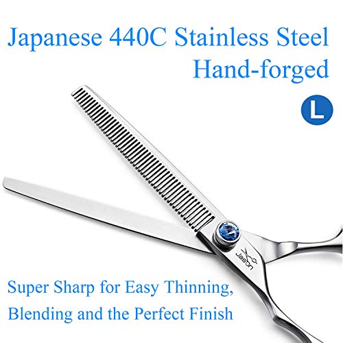 JASON Left Handed 7" 50 Teeth Blending Dog Grooming Scissor, Ergonomic Cats Grooming Thinning Shears Pets Trimming Kit with Offset Handle and a Jewelled Screw, Sharp, Comfortable, Durable Blender
