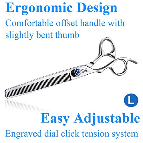 JASON Left Handed 7" 50 Teeth Blending Dog Grooming Scissor, Ergonomic Cats Grooming Thinning Shears Pets Trimming Kit with Offset Handle and a Jewelled Screw, Sharp, Comfortable, Durable Blender