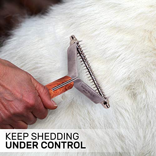 PawsPamper Undercoat Rake for Dogs & Cats - Proprietary Teeth Angulation for Fast & Pain Free Grooming, Ultra Durable Full Tang Construction