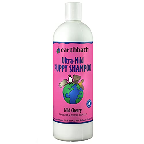 Earthbath Ultra-Mild Wild Cherry Puppy Shampoo - Tearless & Extra Gentle, Aloe Vera, Vitamin E - Leave Your Pup Smelling and Feeling Better than Ever - 16 fl. oz