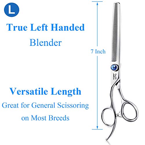 JASON Left Handed 7" 50 Teeth Blending Dog Grooming Scissor, Ergonomic Cats Grooming Thinning Shears Pets Trimming Kit with Offset Handle and a Jewelled Screw, Sharp, Comfortable, Durable Blender