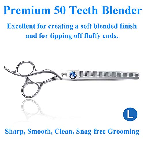 JASON Left Handed 7" 50 Teeth Blending Dog Grooming Scissor, Ergonomic Cats Grooming Thinning Shears Pets Trimming Kit with Offset Handle and a Jewelled Screw, Sharp, Comfortable, Durable Blender
