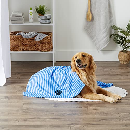 Bone Dry Embroidered Pet Towel, 44 x 27.5", Striped Blue