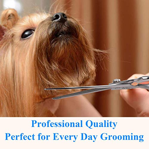 JASON Left Handed 7" 50 Teeth Blending Dog Grooming Scissor, Ergonomic Cats Grooming Thinning Shears Pets Trimming Kit with Offset Handle and a Jewelled Screw, Sharp, Comfortable, Durable Blender