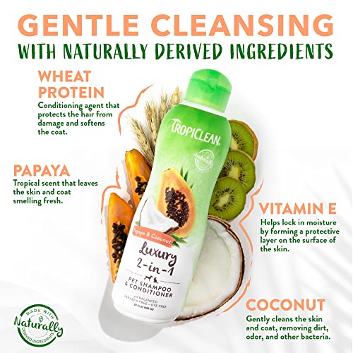 Tropiclean Papaya and Coconut Luxury 2-in-1 Pet Shampoo and conditioner, 20oz