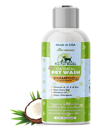 Pro Pet Works All Natural & Organic Oatmeal Puppy/Pet Shampoo + Conditioner-Hypoallergenic and Soap Free Blend with Almond Oil for Allergies & Sensitive Skin-17oz (1pk)
