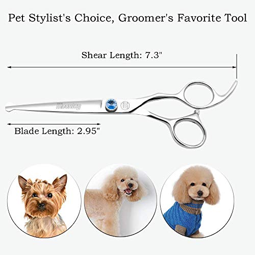 Moontay Professional Dog Grooming Straight, Curved, Thinning/Blending/Chunking Scissors Kit, JP-440C Stainless Steel Pet Cat Hair Cutting/Trimming Shears, Silver