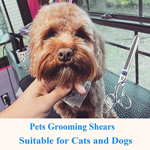 JASON Left Handed 7" 50 Teeth Blending Dog Grooming Scissor, Ergonomic Cats Grooming Thinning Shears Pets Trimming Kit with Offset Handle and a Jewelled Screw, Sharp, Comfortable, Durable Blender
