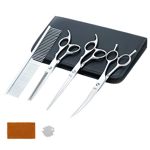 Walspir Dog Grooming Scissors, Dog Scissors For Grooming Set Straight & Thinning & Curved Scissorsï¼7.0in Titanium Professional Grooming Scissors For Dogs