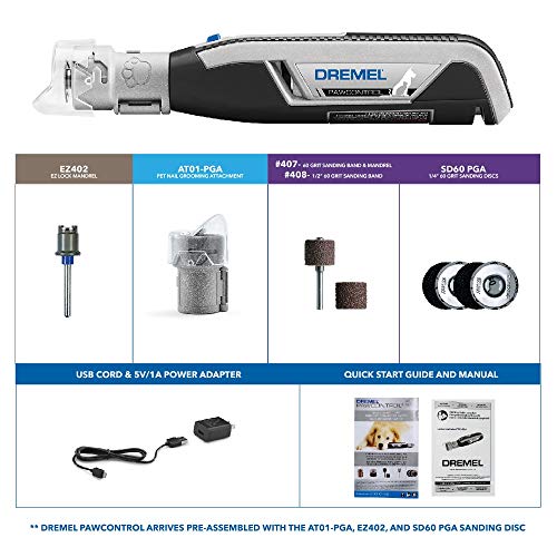 Dremel PawControl Dog Nail Grinder and Trimmer- Pet Grooming Tool Kit & Rechargeable Claw Grooming Kit for Dogs, Cats, and Small Animals 7760-PGK & SD60-PGK EZ Lock Pet Nail Grooming Sanding Discs